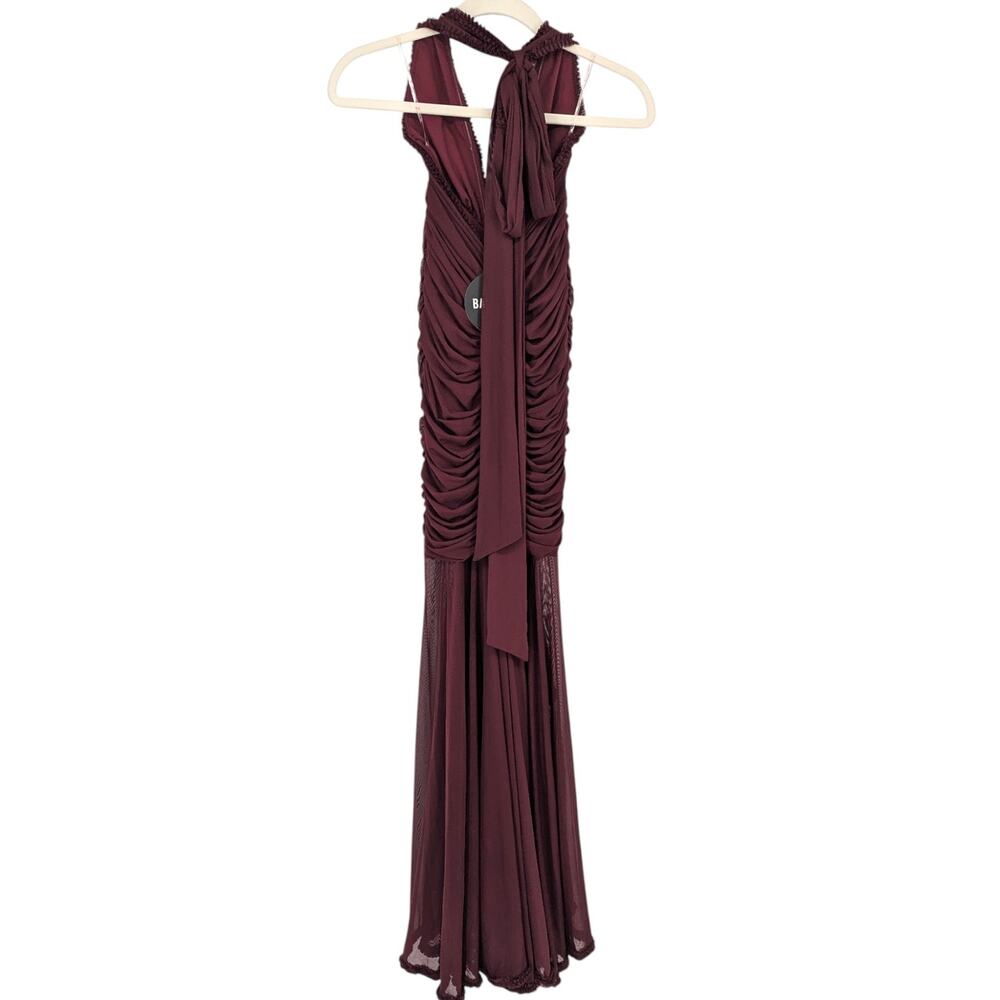 Plunge Halter Burgundy Mini Dress - Picture 5 of 6